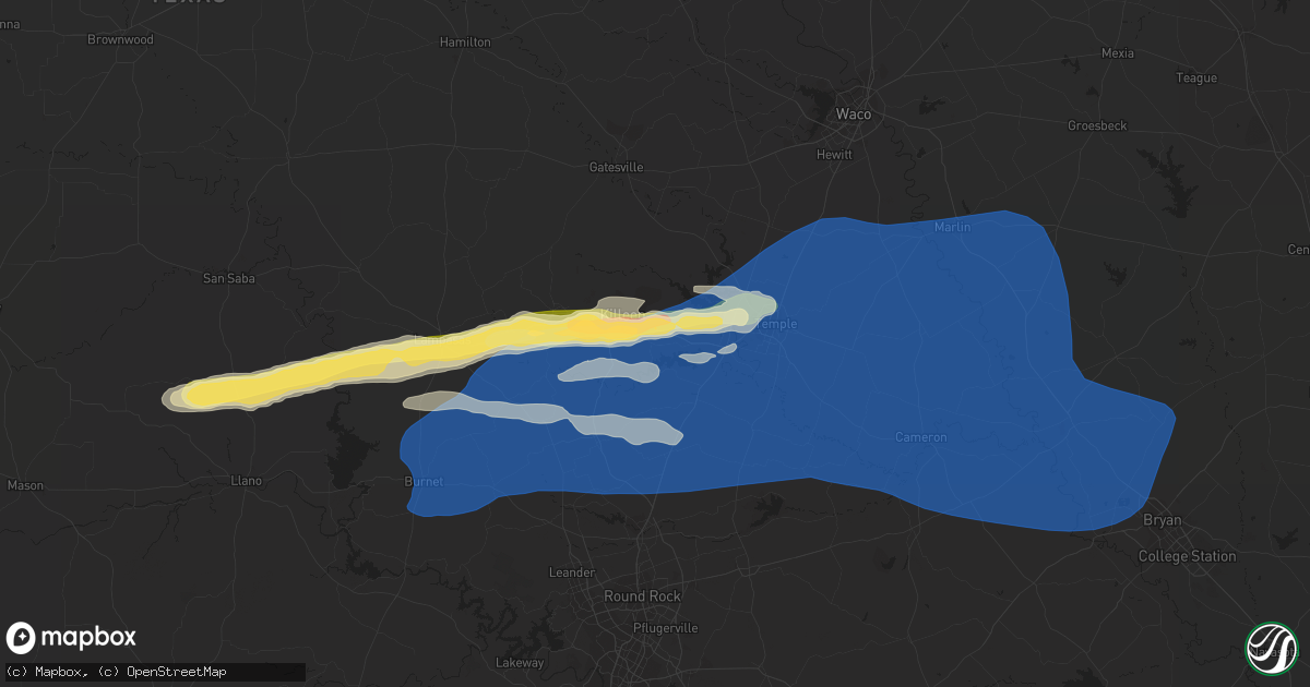 Hail map in Harker Heights, TX on October 24, 2022