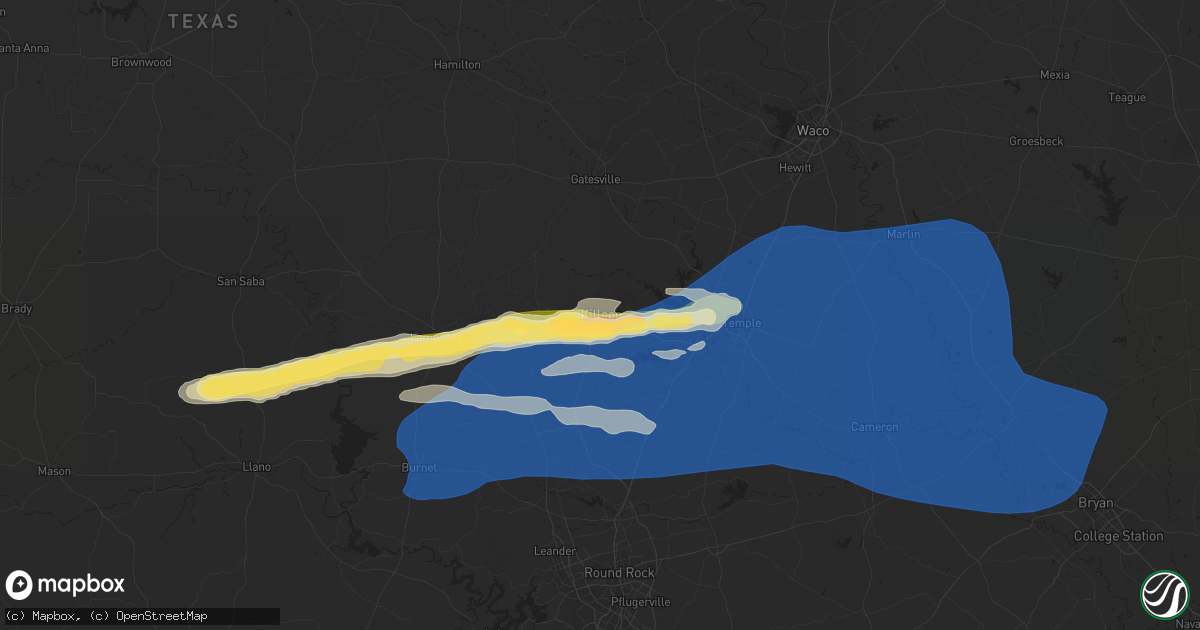 Hail map in Killeen, TX on October 24, 2022