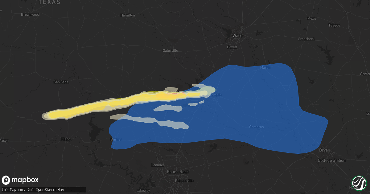 Hail map in Nolanville, TX on October 24, 2022