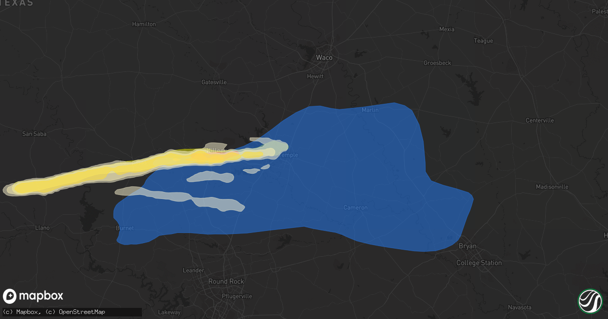 Hail map in Temple, TX on October 24, 2022