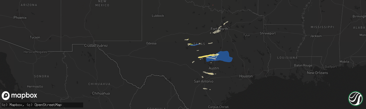 Hail map in Texas on October 24, 2022