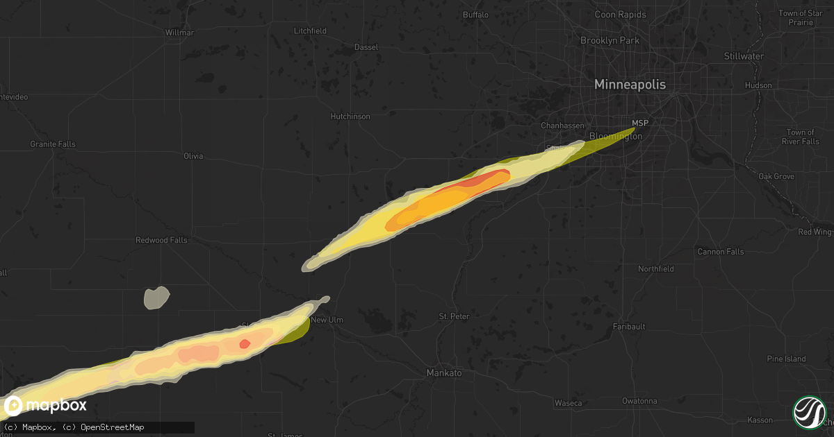 Hail map in Arlington, MN on October 24, 2023