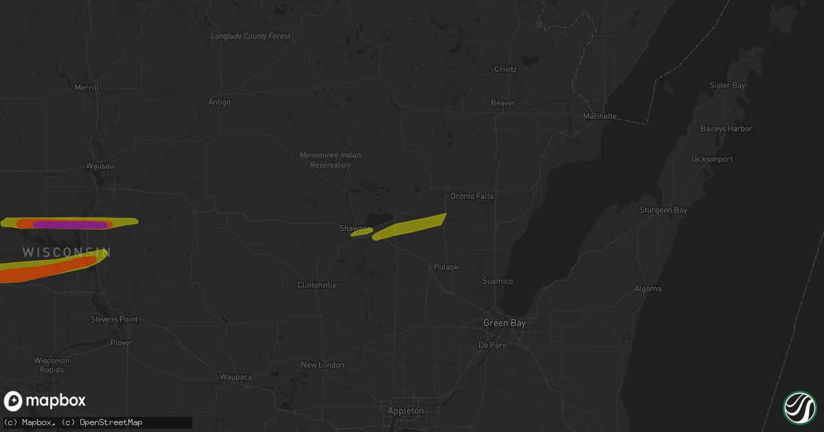 Hail map in Cecil, WI on October 24, 2023