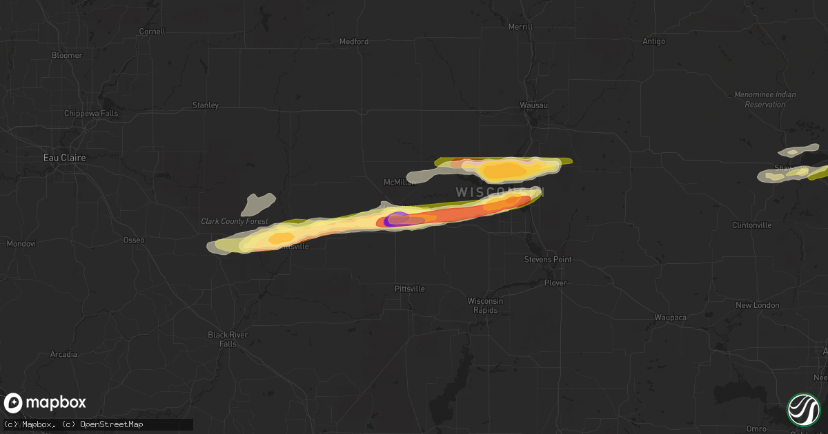 Hail map in Hewitt, WI on October 24, 2023
