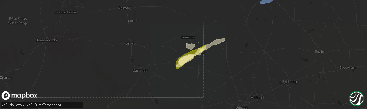 Hail map in Hobbs, NM on October 24, 2023