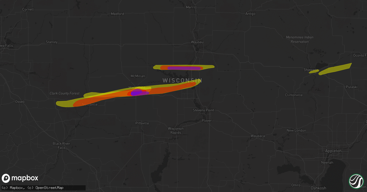 Hail map in Junction City, WI on October 24, 2023