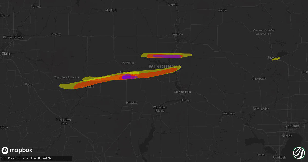 Hail map in Milladore, WI on October 24, 2023