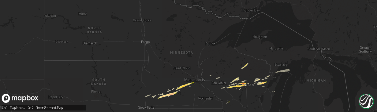 Hail map in Minnesota on October 24, 2023