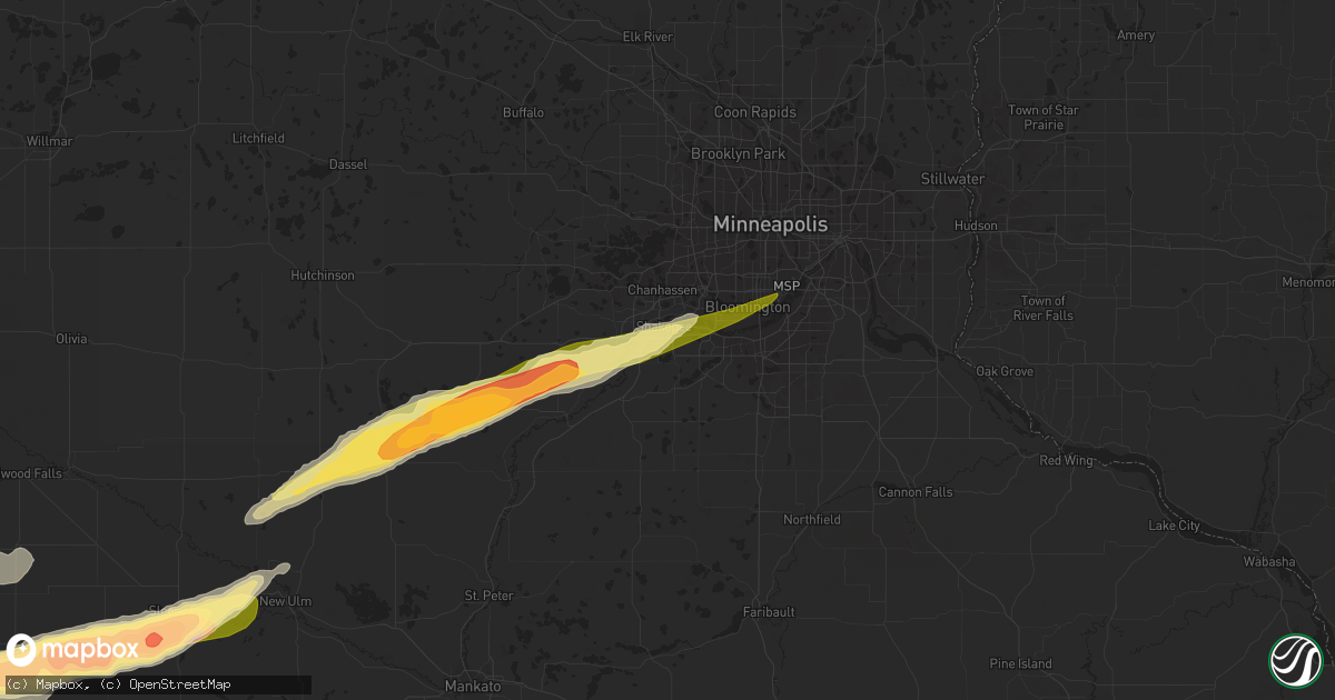 Hail map in Shakopee, MN on October 24, 2023
