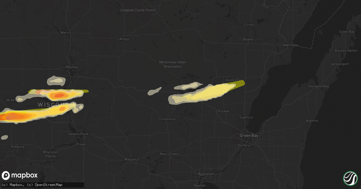 Hail map in Shawano, WI on October 24, 2023