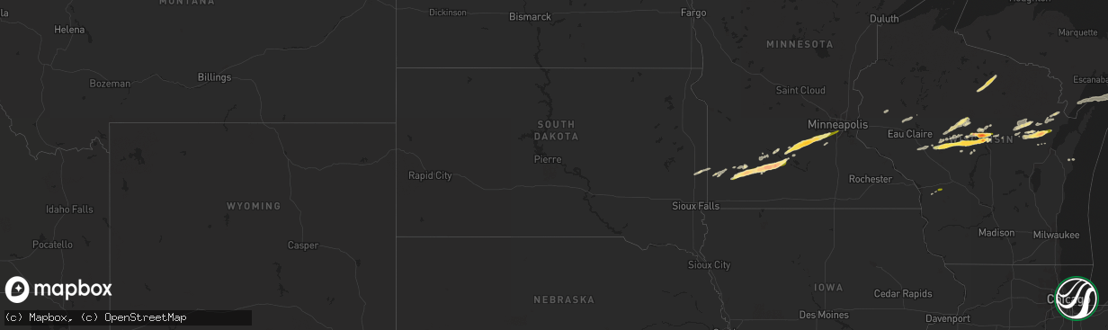 Hail map in South Dakota on October 24, 2023