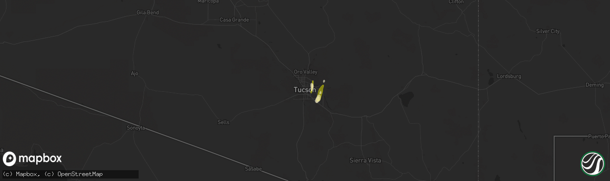 Hail map in Tucson, AZ on October 24, 2023