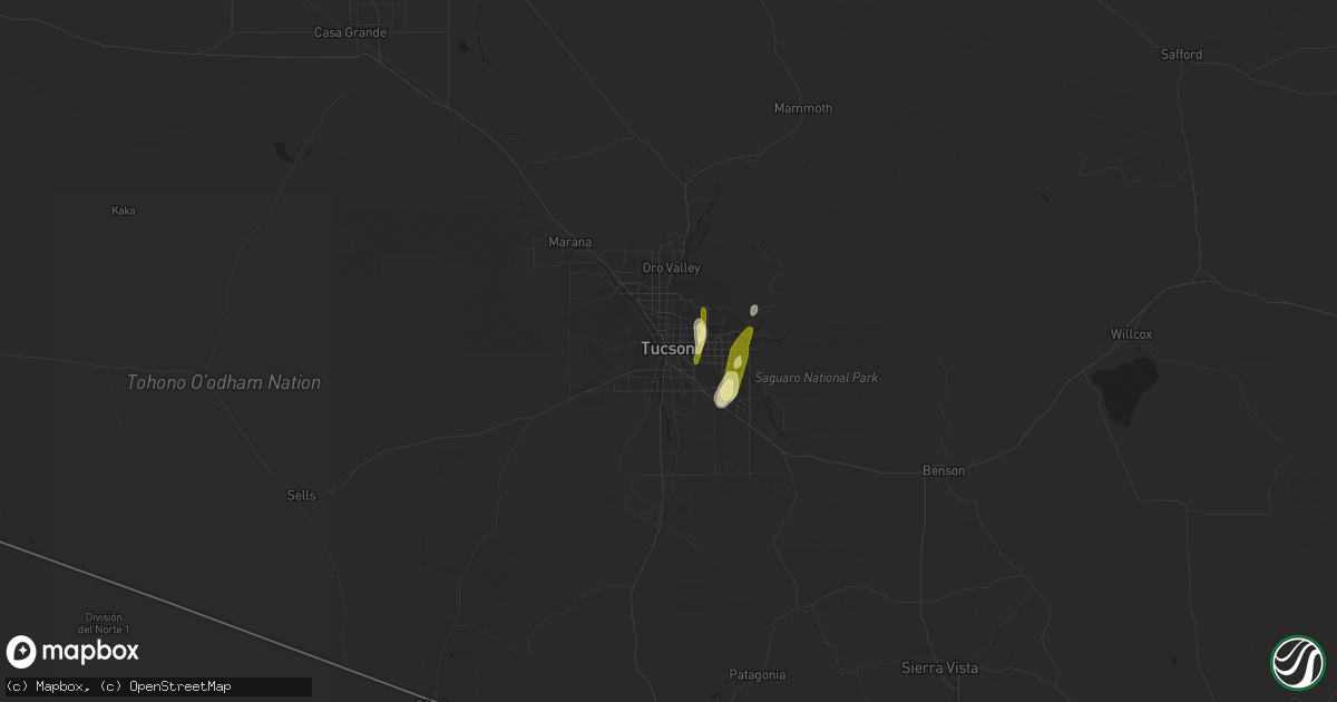 Hail map in Tucson, AZ on October 24, 2023