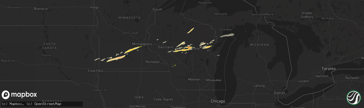 Hail map in Wisconsin on October 24, 2023