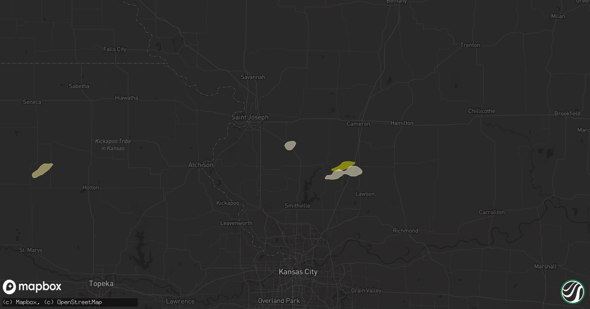 Hail map in Gower, MO on October 24, 2024