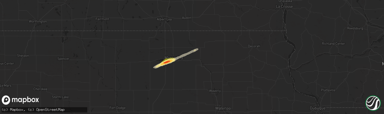 Hail map in Rudd, IA on October 24, 2024