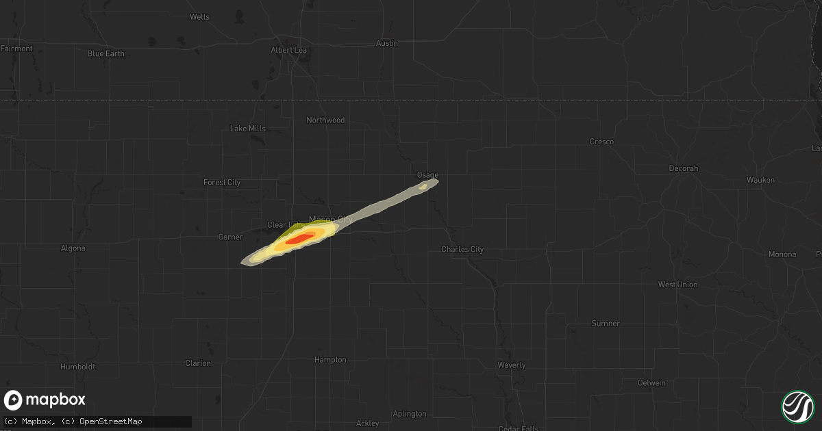 Hail map in Rudd, IA on October 24, 2024