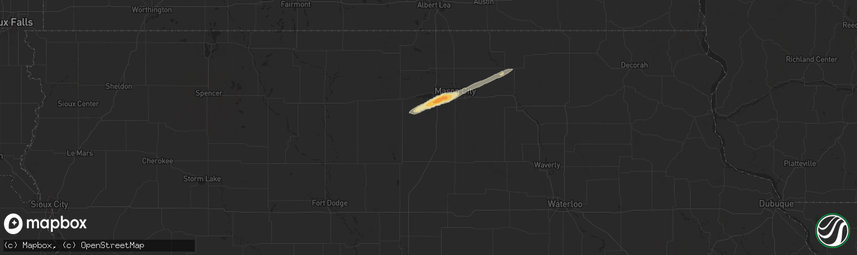 Hail map in Thornton, IA on October 24, 2024