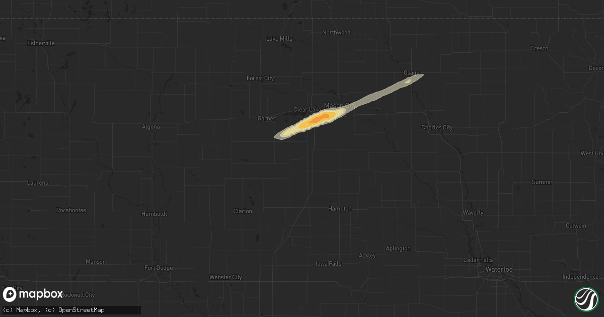 Hail map in Thornton, IA on October 24, 2024