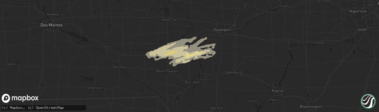 Hail map in Wapello, IA on October 24, 2024