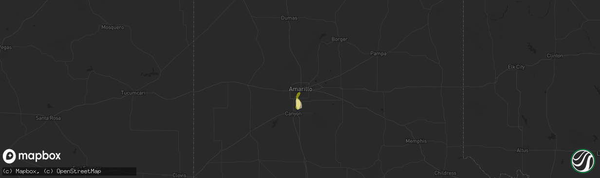 Hail map in Amarillo, TX on October 24, 2025