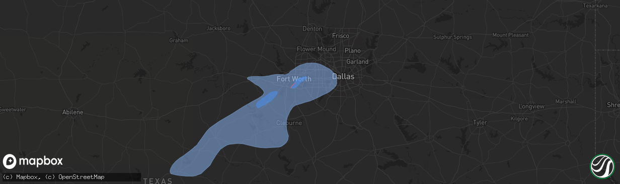 Hail map in Arlington, TX on October 24, 2025