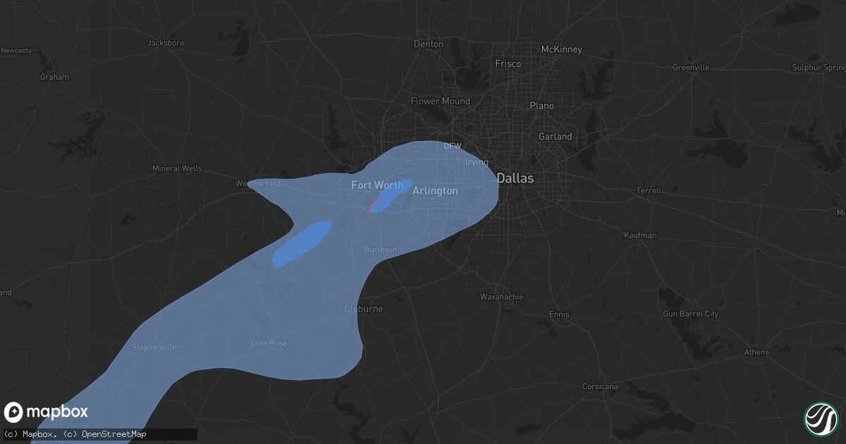 Hail map in Arlington, TX on October 24, 2025