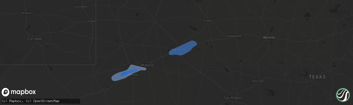 Hail map in Big Spring, TX on October 24, 2025