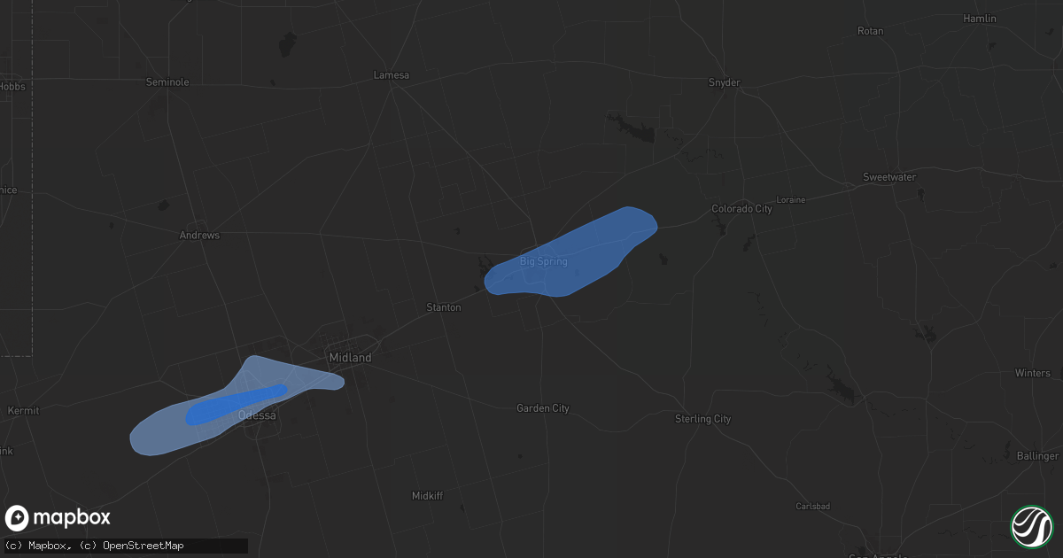 Hail map in Big Spring, TX on October 24, 2025