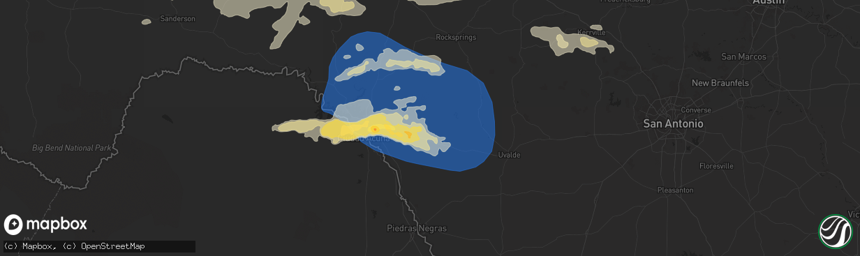 Hail map in Brackettville, TX on October 24, 2025