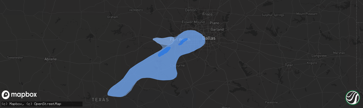 Hail map in Burleson, TX on October 24, 2025