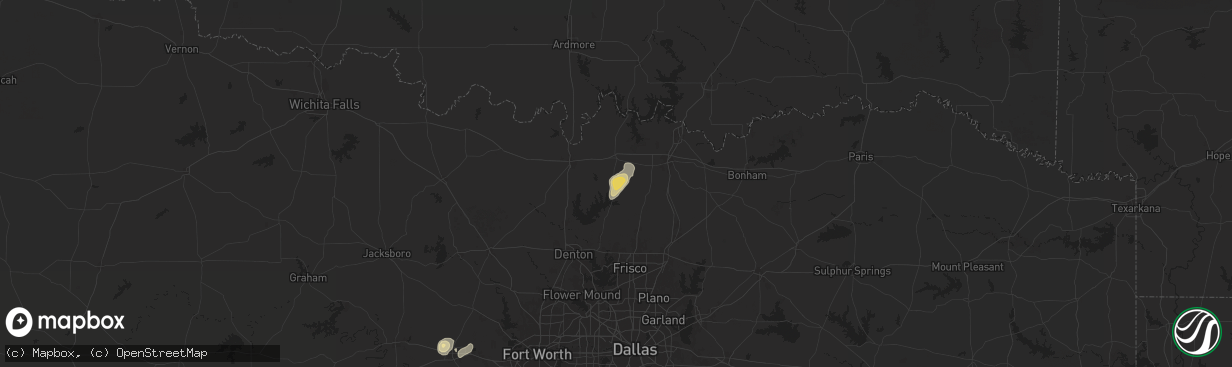 Hail map in Collinsville, TX on October 24, 2025
