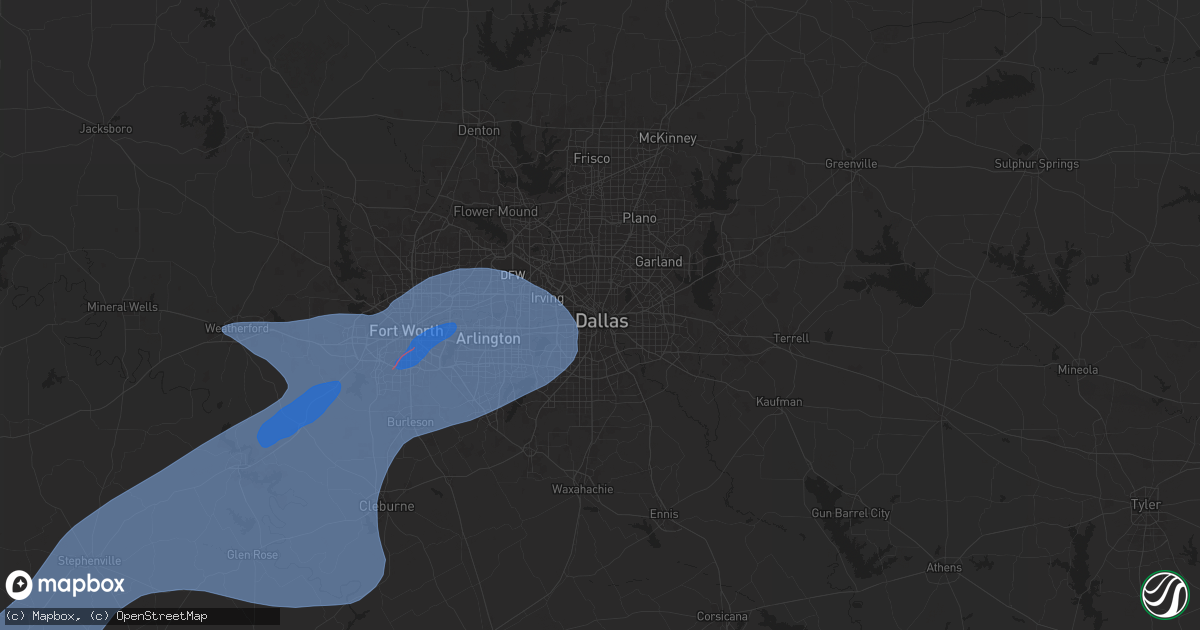 Hail map in Dallas, TX on October 24, 2025