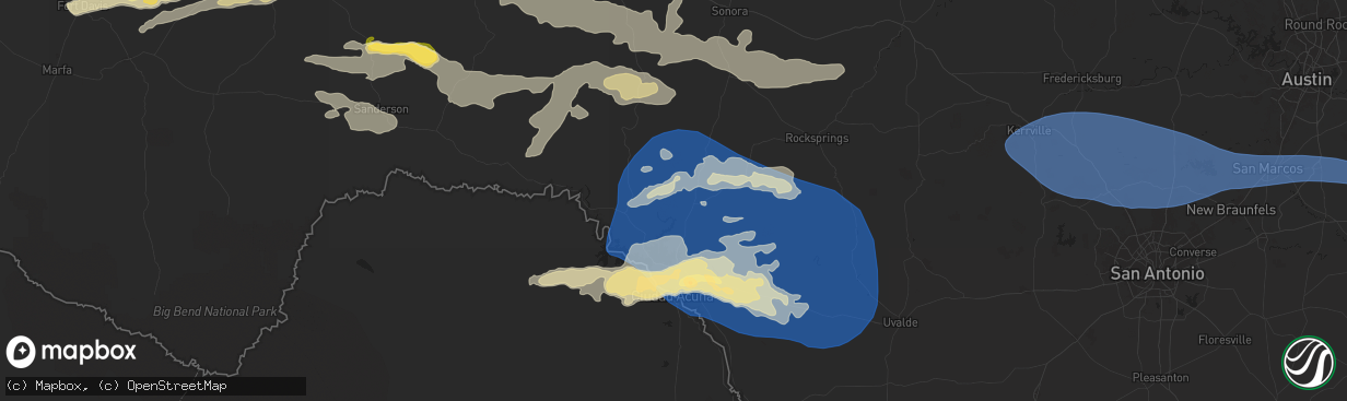 Hail map in Del Rio, TX on October 24, 2025