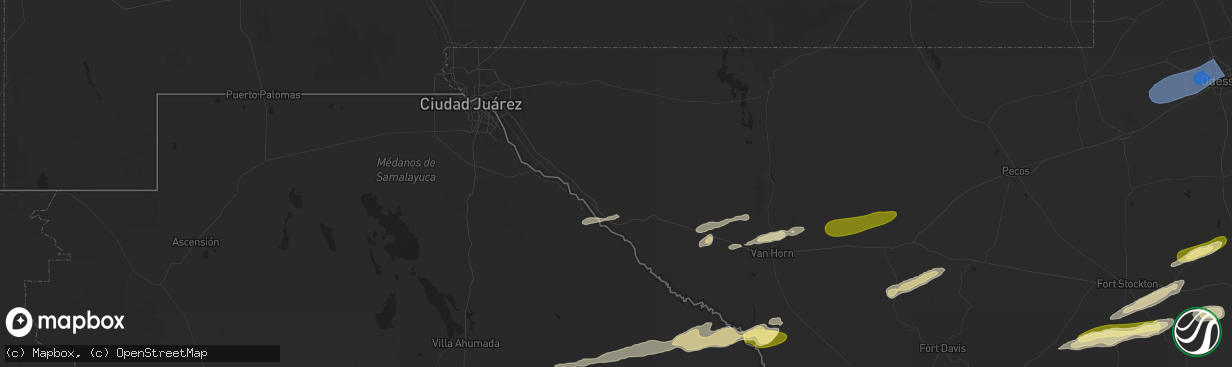 Hail map in Fort Hancock, TX on October 24, 2025