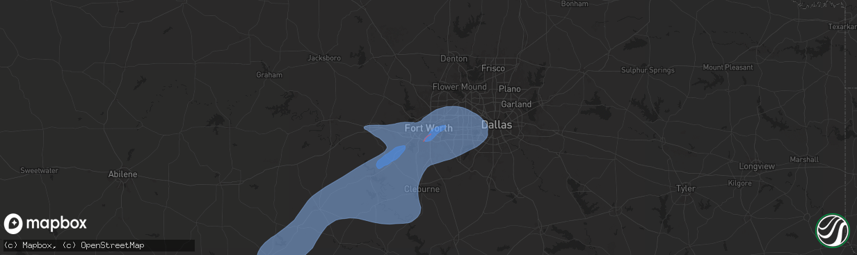 Hail map in Fort Worth, TX on October 24, 2025
