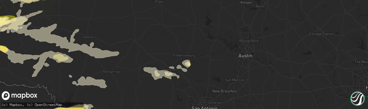 Hail map in Fredericksburg, TX on October 24, 2025