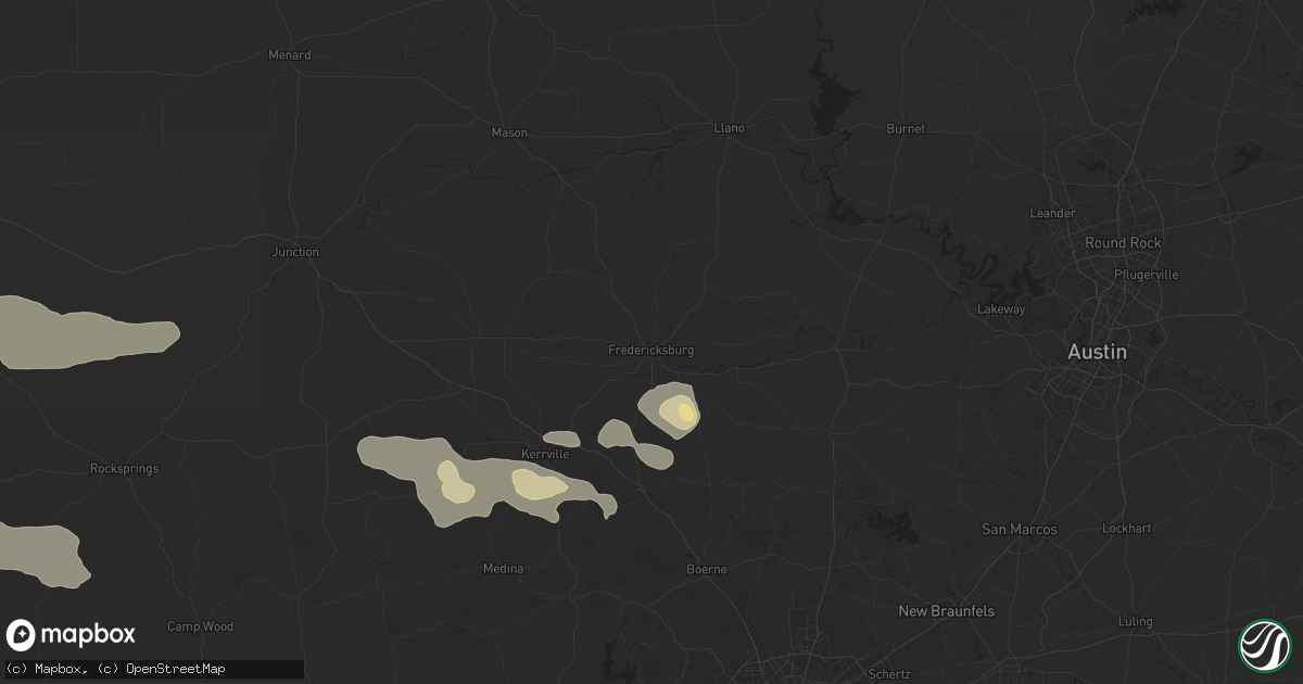Hail map in Fredericksburg, TX on October 24, 2025