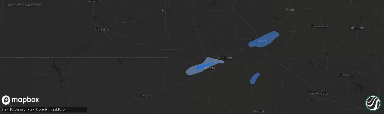 Hail map in Goldsmith, TX on October 24, 2025