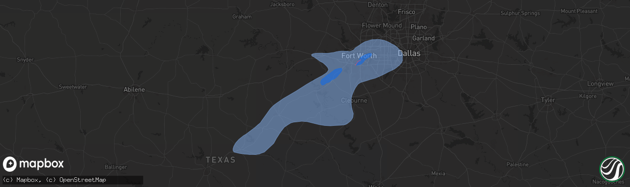 Hail map in Granbury, TX on October 24, 2025