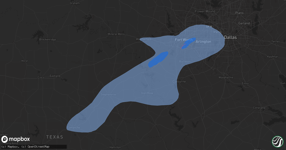 Hail map in Granbury, TX on October 24, 2025