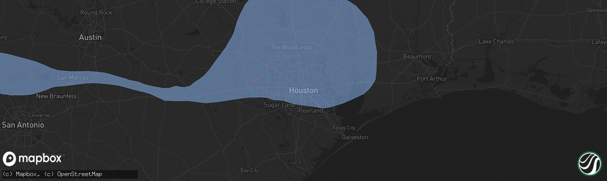 Hail map in Houston, TX on October 24, 2025