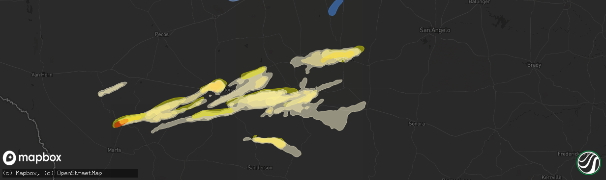 Hail map in Iraan, TX on October 24, 2025