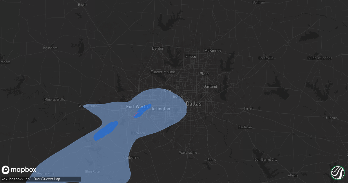 Hail map in Irving, TX on October 24, 2025
