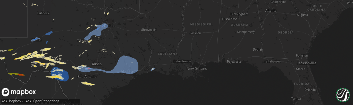 Hail map in Louisiana on October 24, 2025