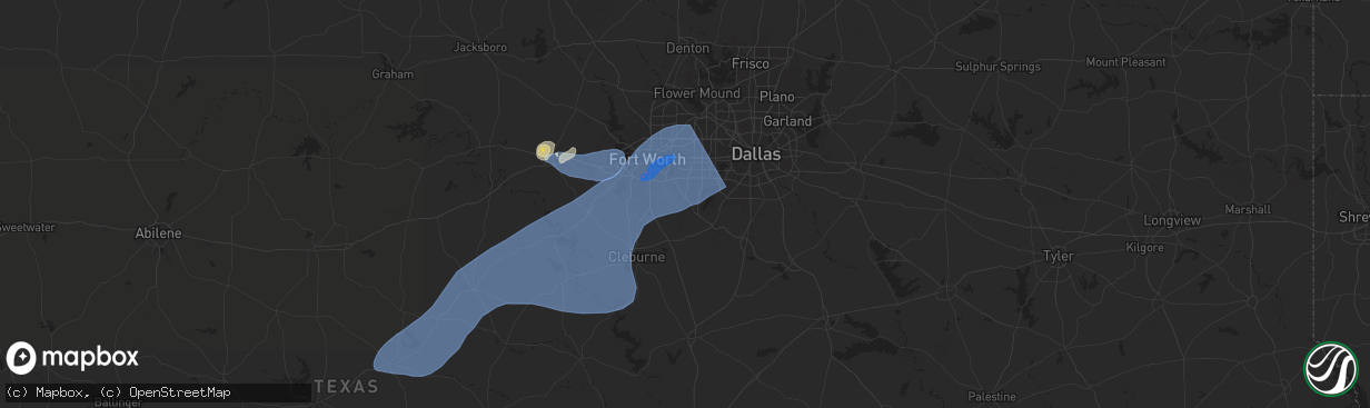 Hail map in Mansfield, TX on October 24, 2025