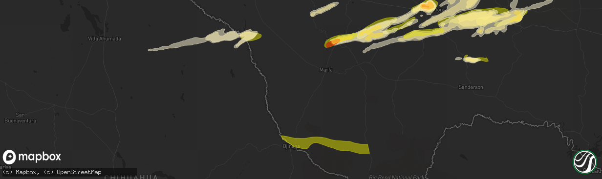 Hail map in Marfa, TX on October 24, 2025