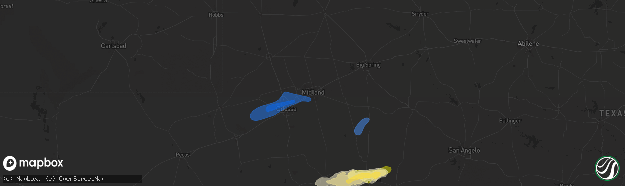 Hail map in Midland, TX on October 24, 2025