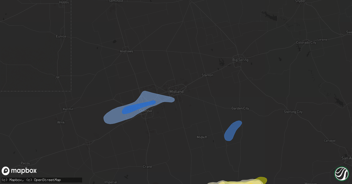 Hail map in Midland, TX on October 24, 2025