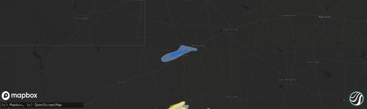 Hail map in Odessa, TX on October 24, 2025